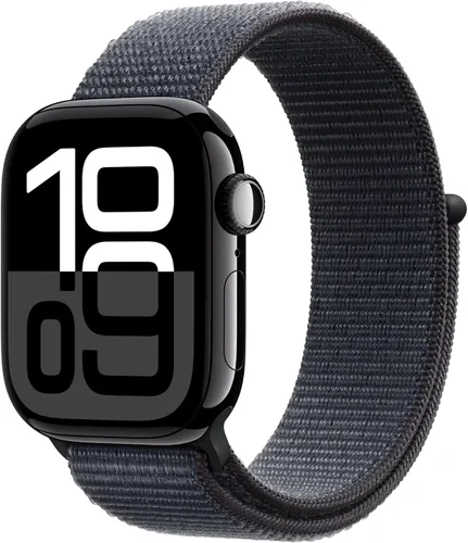 Vista 23 de Apple Watch Series 10 [GPS 42 mm] Smartwatch con caja de aluminio negro brillante y correa deportiva negra - M/L. Rastreador de fitness, aplicación