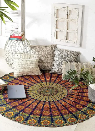 Vista 24 de raajsee Tapiz de Playa Redondo Turquesa Hippie/Boho Manta de Playa Mandala/Manta de Algodón Indio - Mantel Redondo/Decoración del Hogar/Alfombra