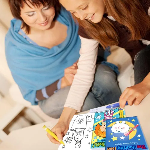 Vista 5 de ArtCreativity Kit de libros para colorear dentales para niños, incluye 12 mini libros para colorear y 12 cajas de 4 crayones cada uno, divertidos