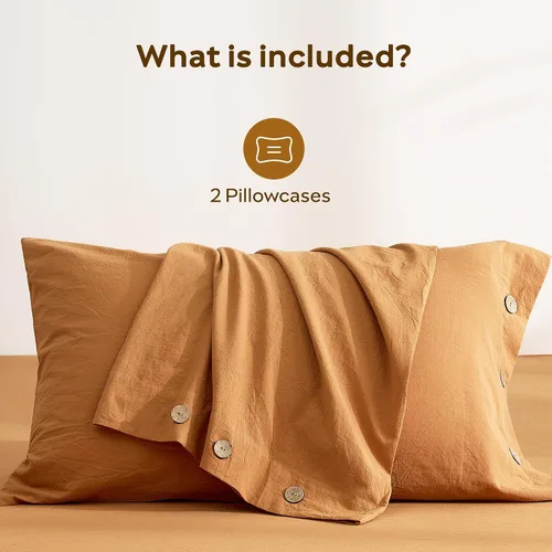 Vista 9 de JELLYMONI Juego de fundas de almohada estándar de 100% algodón lavado, paquete de 2 fundas de almohada transpirables con textura similar al lino