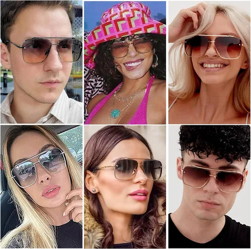 Vista 2 de Hycredi Tony Stark - Lentes de sol para hombres y mujeres, lentes de aviador cuadrados clásicos con protección UV
