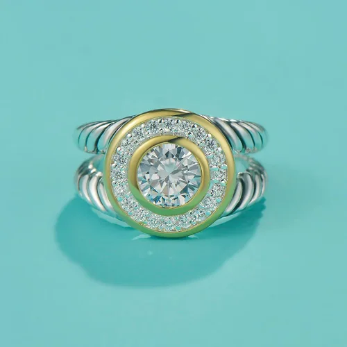 Vista 2 de UNY JEWEL Anillo de alambre trenzado de dos tonos con vástago dividido pavé CZ joyería inspirada en el diseñador único anillo de moda para mujer