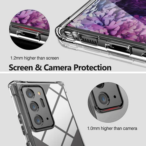 Vista 11 de KIOMY Funda transparente para Samsung Galaxy Note 20 Ultra 5G, diseño híbrido, carcasa trasera de policarbonato duro con marco elevado de TPU