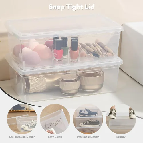 Vista 2 de novelinks Contenedores de almacenamiento de plástico transparente de 6 cuartos con tapas transparentes, caja apilable, contenedor organizador