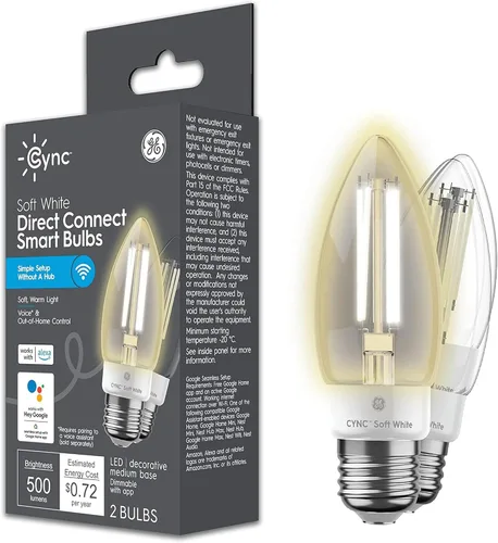 Vista 12 de GE CYNC - Bombilla LED inteligente, bombilla de vela B11, funciona con Amazon Alexa y Google Home, luz WiFi, equivalente a 60 W, blanco suave, base