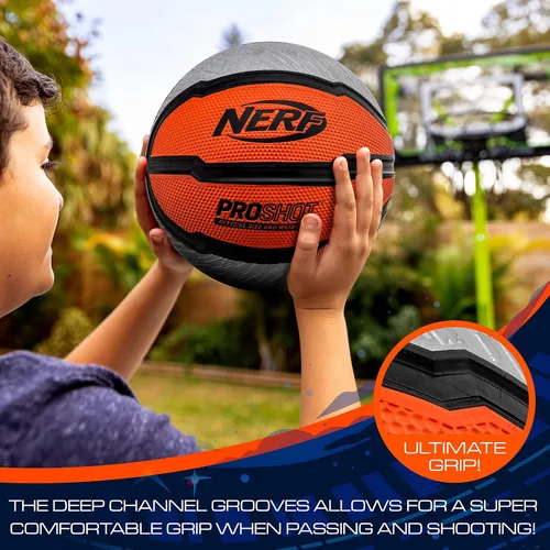 Vista 3 de Nerf Indoor + Outdoor Basketball - Proshot Official Size 29.5" Basketball + Air Inflation Pump - Extra Grip for Gym + Driveway Hoops - Regulation B7