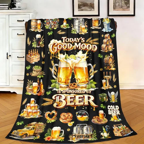 Vista 2 de Manta de cerveza, regalos para hombres y mujeres, franela suave y acogedora, divertida manta de felpa con temática de cerveza de animación, regalos