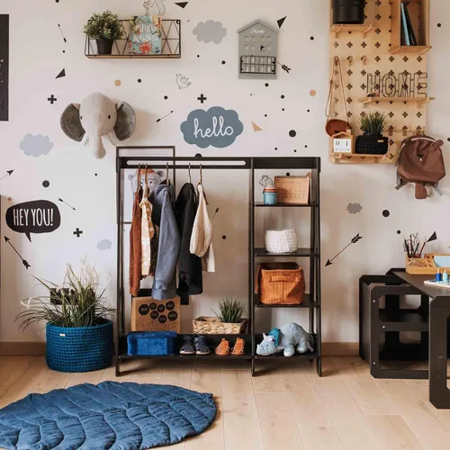 Vista 6 de Sweet Home from wood Armario infantil – Perchero de madera con riel colgante y estante de exhibición para niños – Muebles de vestir de bricolaje