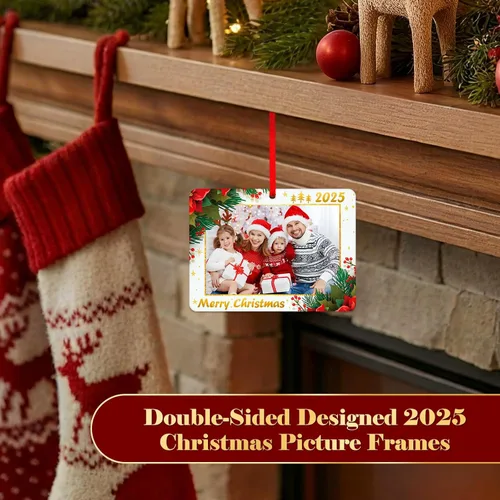 Vista 5 de WhatSign Adornos de Navidad para marco de fotos, adornos personalizados para árbol de Navidad, regalo de recuerdo de fotos familiares personalizado