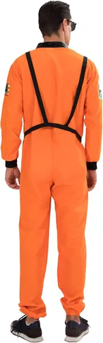 Vista 2 de EraSpooky Disfraz de astronauta para hombre, disfraz de Halloween para adultos, tallas XS-XL, para fiesta de disfraces y cosplay, color naranja