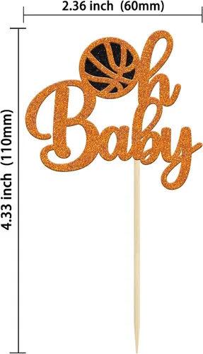 Vista 2 de Gyufise 24 piezas de baloncesto Oh Baby Cupcake Toppers Jugador de Baloncesto Escena Temática Púas de Fruta para Deportes Tema Babyshower Cumpleaños