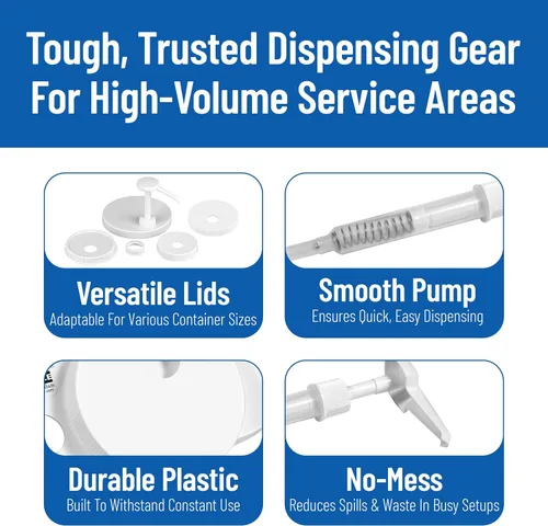 Vista 10 de Carlisle FoodService Products Kit universal de bomba de condimentos/dispensador con 5 tapas, color blanco