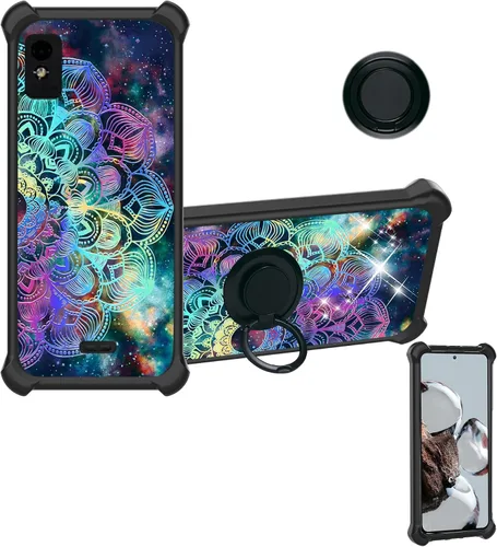 Vista 13 de ATT Maestro 3 U626AA - Funda compatible con AT&T Maestro 3 (policarbonato duro + silicona suave), soporte de anillo, luz reflectante colorida
