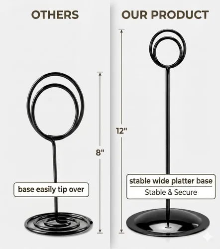 Vista 5 de HOHIYA Paquete de 12 soportes negros para números de mesa de 12 pulgadas, soportes para tarjetas de lugar de boda Elegantes soportes negros