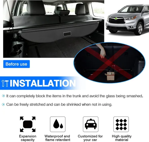 Vista 3 de Powerty Cubierta de Carga para Toyota Highlander 2014-2019 Accesorios, Cubierta de Maletero Retráctil Sombra Protectora de Maletero Cubierta
