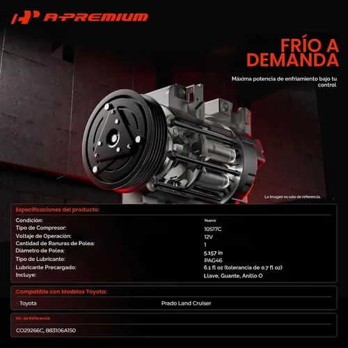 Vista 2 de Compresor de aire acondicionado A-Premium con embrague compatible con Toyota
