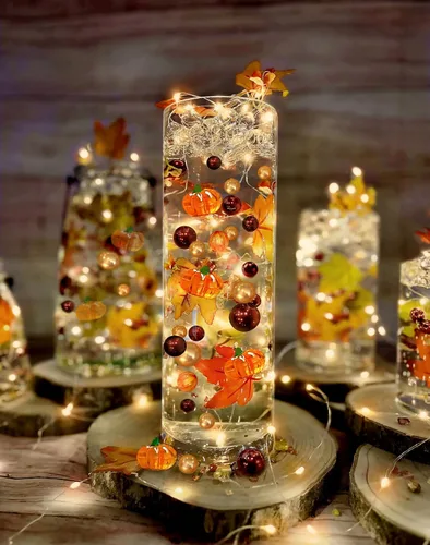 Vista 9 de Paquete de hojas de otoño festivas, perlas y gemas flotantes para decoración de jarrones y mesa