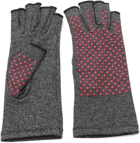 Vista 3 de Guantes de compresión elásticos sin dedos para aliviar el dolor de manos con pantalla táctil, guantes de compresión de medio dedo, guantes