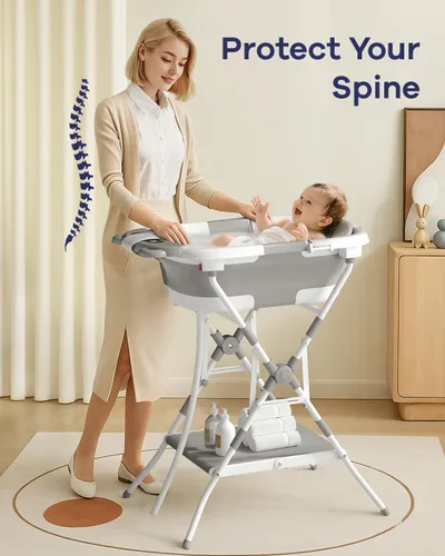 Vista 2 de AVIDOR Bañera de bebé 2 en 1 con soporte para recién nacidos y bebés, bañera plegable para bebés, regalos de baby shower para nuevos padres, gris