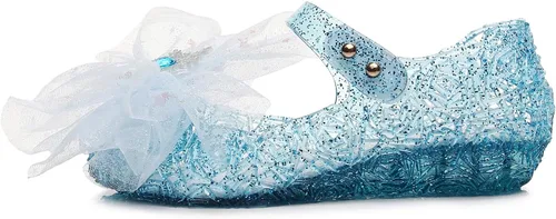 Vista 2 de OMGard Zapatos de gelatina para niñas, sandalias de cumpleaños de princesa de reina de la nieve para niñas pequeñas, sandalias azules con purpurina