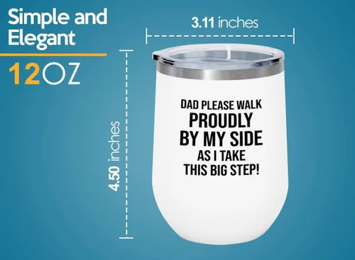 Vista 4 de Bride Proposal White Edition - Vaso de vino de 12 onzas – Dad Walk Proously By My Side – Regalo de propuesta para papá, padrastro, abuelo, padre