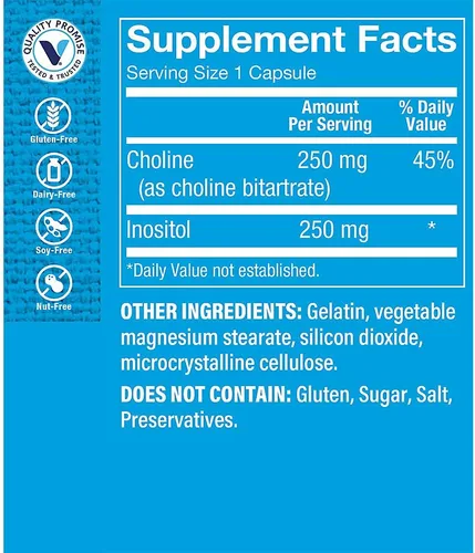 Vista 2 de The Vitamin Shoppe Inositol de colina 500 mg, suplemento una vez al día (100 cápsulas)