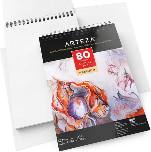 Vista 4 de ARTEZA Bloc de papel de dibujo, 9 x 12 pulgadas, paquete de 1, 80 hojas, libros de dibujo de artistas encuadernados en espiral, papel de dibujo