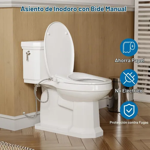 Vista 4 de Asiento de inodoro de bidé para inodoro redondo, asiento de bidé de polipropileno no eléctrico con lavado con agua fría con boquilla autolimpiante