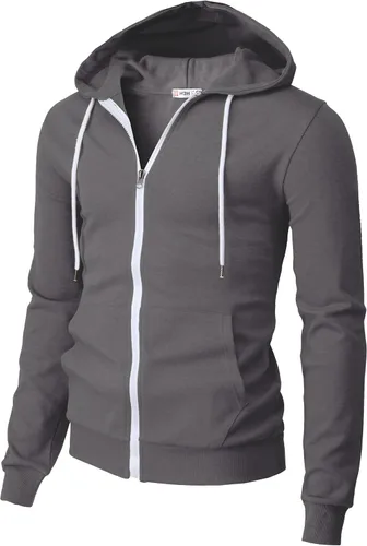 Vista 34 de H2H Sudadera con capucha y cremallera para hombre, ligera, de manga larga, básica, ajustada, de algodón, con bolsillo Cmohol048-gris