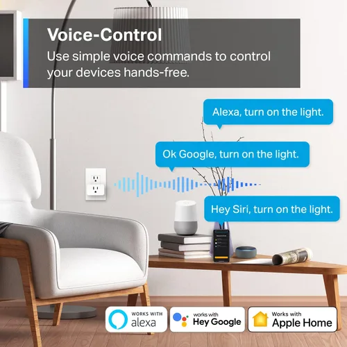 Vista 4 de TP-Link Tapo Apple HomeKit Smart Plug Mini, diseño compacto, 15A/1800W máximo, configuración súper fácil, funciona con Siri, Alexa y Google Home