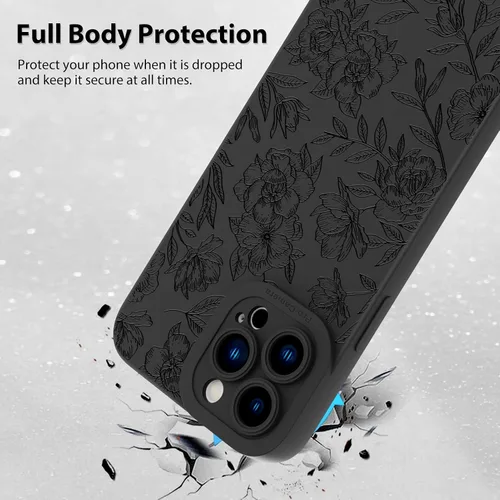 Vista 2 de MZELQ - Carcasa para iPhone 13 Pro Max, diseño de flores, color negro