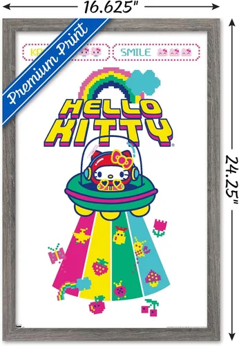 Vista 3 de Trends International Hello Kitty: 22 Kawaii Arcade - Póster de pared de alienígena, 22.4 pulgadas de largo x 14.7 W, versión enmarcada de madera