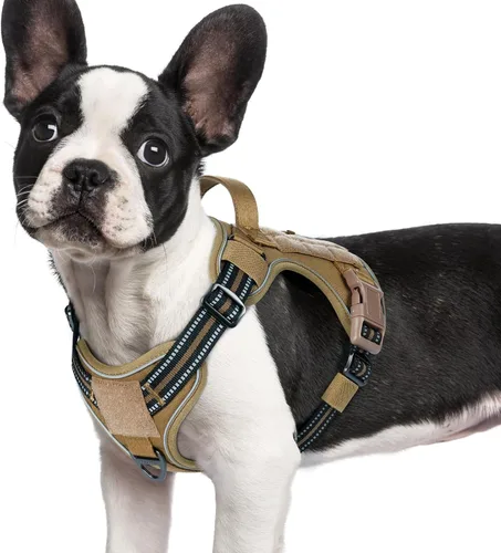 Vista 14 de rabbitgoo - Arnés para perros pequeño sin tirones, chaleco táctico de servicio con Molle y asa de control, arnés militar ajustable y reflectante