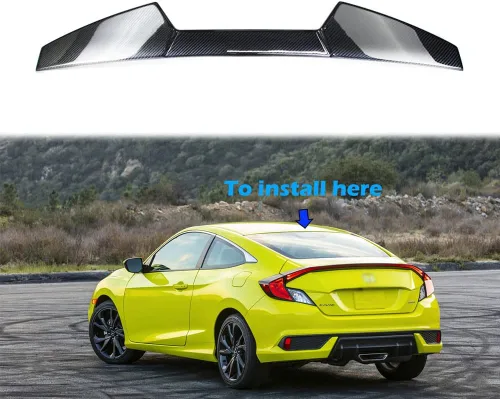 Vista 2 de Compatible con 2016-2020 Civic 10th 2D Coupé Alerón de techo trasero tipo R Fibra de carbono