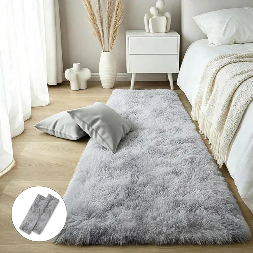 Vista 52 de KICHOWUA - Tapete grueso y esponjoso de 3 x 5 pies, color negro, ultrasuave, lavable, antideslizante, acogedor y peludo, para sala, dormitorio