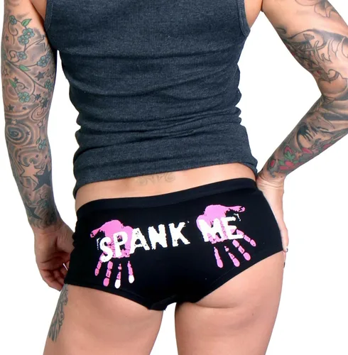 Vista 2 de Hot Leathers culote negro con inscripción "Spank me" para mujer