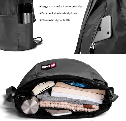 Vista 4 de ZOORON Mochila de gimnasio impermeable con cordón para hombres y mujeres, bolsa deportiva para gimnasio, mini mochila de viaje, A01-negro, Mochilas