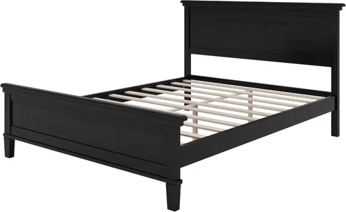 Vista 8 de Merax Base de cama de plataforma de madera de tamaño matrimonial con cabecero, cama de granja moderna de mediados de siglo, marco de cama de madera