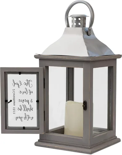 Vista 2 de Elanze Designs Love and Peace Shall Be with You - Farol de madera gris de 13 pulgadas