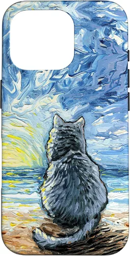 Vista 20 de Nebelung Gray Cat Starry Night Persian Russian Blue Art Case for iPhone 17