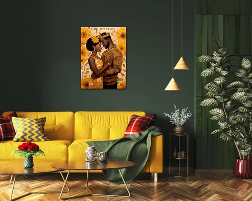 Vista 137 de Arte de pared afroamericano, decoración de rey y reina bailarín negro para sala de estar, arte de pareja de amor negro para dormitorio, lienzo