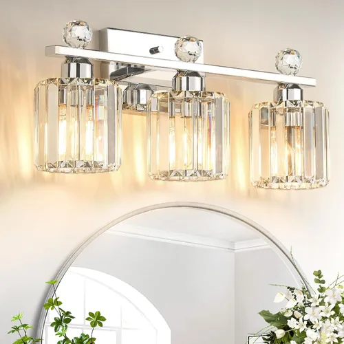 Vista 10 de Lámparas de baño doradas de 1 luz, modernas luces de tocador de baño con pantalla de cristal transparente, luces de montaje en pared de baño