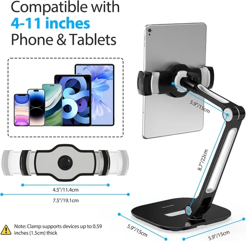 Vista 3 de AboveTEK Soporte para tableta, soporte ajustable para iPad multiángulo, soporte giratorio de 360° para iPad, soporte de escritorio de aluminio