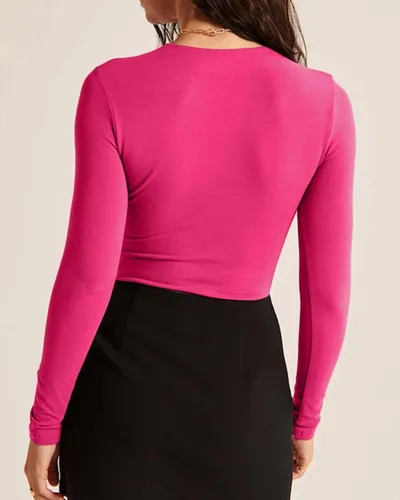Vista 4 de Beumissy Camisas básicas de manga larga con cuello cuadrado para mujer, ajustadas, con doble forro