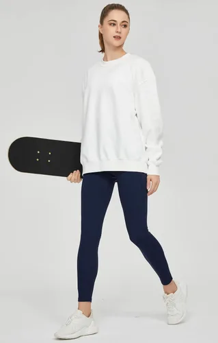 Vista 4 de THE GYM PEOPLE Sudadera de forro polar con cuello redondo para mujer, ajuste holgado, suave, de gran