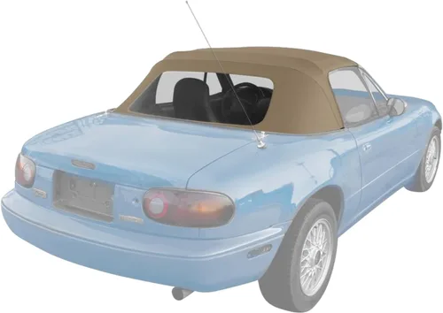Vista 2 de Capota de vinilo de repuesto para automóvil descapotable Mazda Miata Cabriolet (para modelos 1990-96), con ventana de plástico transparente, Marrón