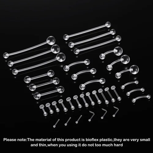 Vista 2 de Retenedores de piercing transparentes para cirugía – Anillos de plástico para pezones, kit de retención de nariz, joyería para ombligo, aretes