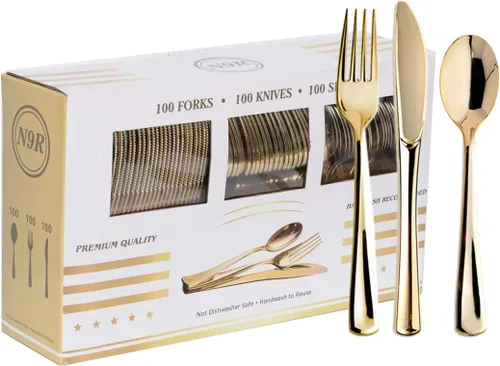 Vista 10 de N9R Cubiertos plásticos del oro 160PCS, cubierto/utensilios plásticos