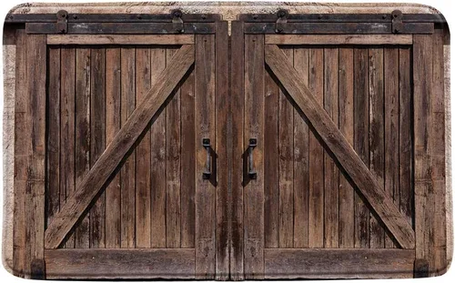 Vista 3 de 3 Piece Rustic Barn Door Bath Mat Sets Vintage Farmhouse Wooden Board Plank Retro Western Country Style 16"x24" Bathroom Rugs,Toilet Seat
