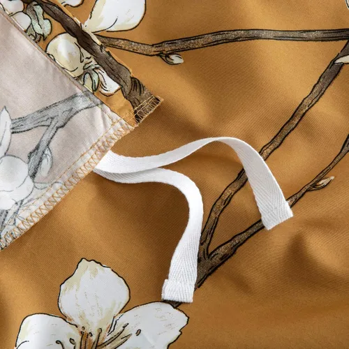 Vista 4 de Eikei Funda de edredón floral con flor de almendro, estilo chinoiserie, árboles en flor, vides y ramas, juego de ropa de cama de algodón de fibra